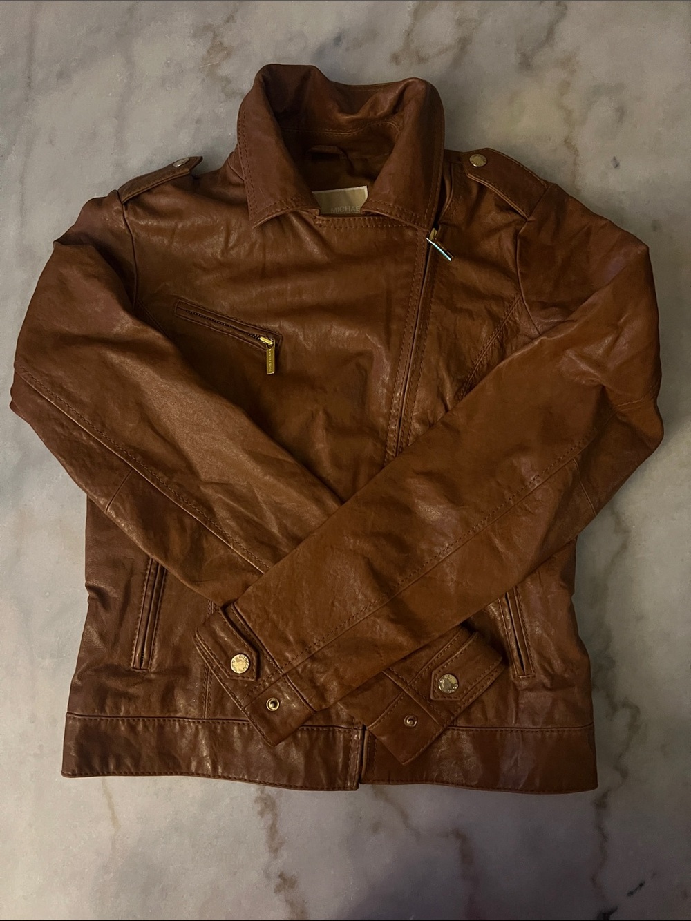 MK Brown Leather Moto Jacket